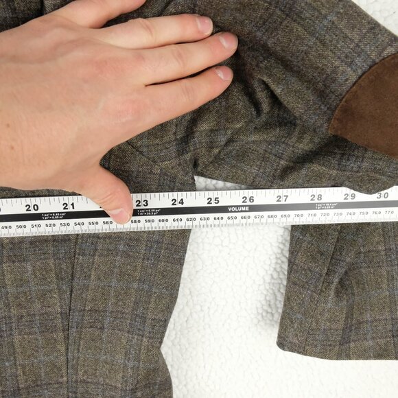 Baumler Blazer Mens 46 Short Brown Check Loro Piana Super 120s Elbow Patches - Picture 8 of 15